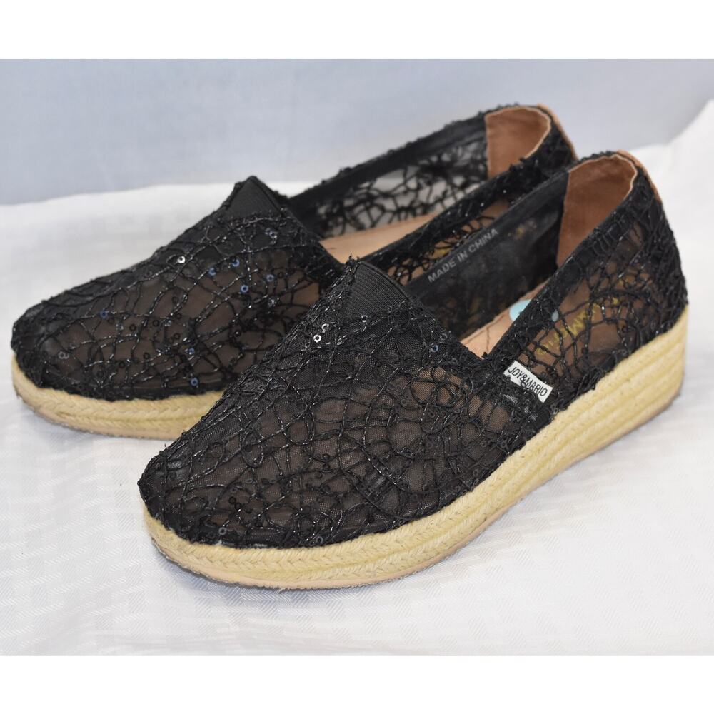 JOY & MARIO Mesh Sequin Espadrilles Wedge Heel Platform Shoes Size 7